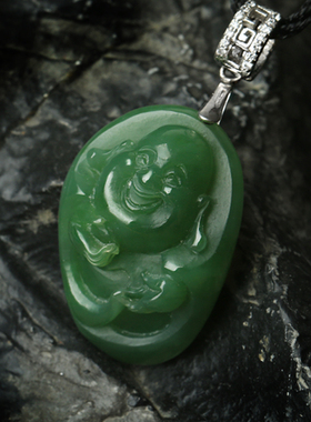 天然和田玉绿色饰品弥勒佛吊坠