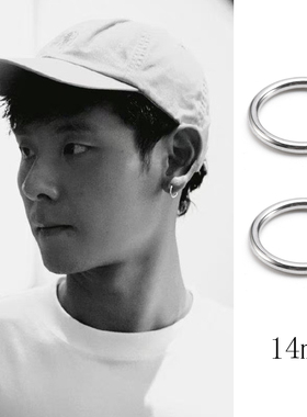 个性纯银男生简约耳环百搭耳圈潮