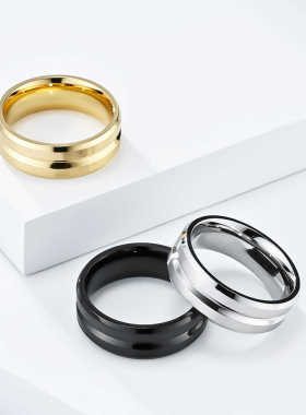 张凌赫同款戒指个性银色凹槽拉丝