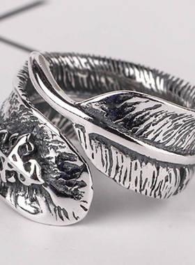 韩庚同款戒指宽纯银潮十字架羽毛