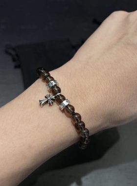 网红潮流轻奢泰银s925银十字架天然茶水晶手链手串手环男女同款