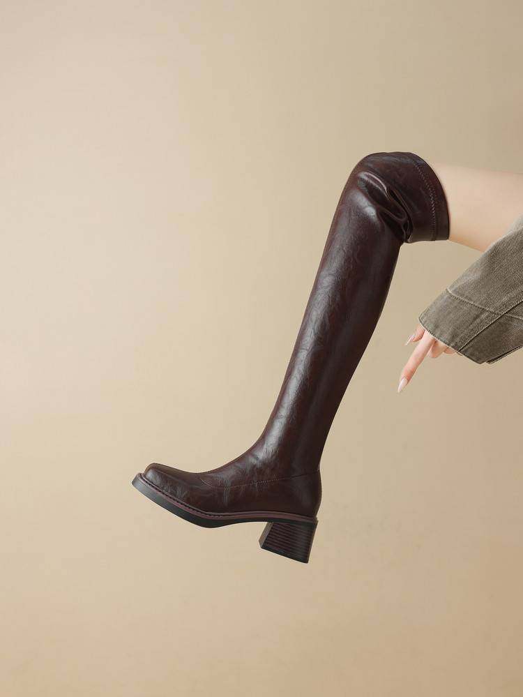 粗高跟过膝长靴女秋冬弹力显瘦皮靴增高大码骑士靴侧拉链长筒靴子,淘宝优惠券,粉丝福利购,淘宝优惠卷