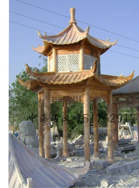 仿古石雕凉亭户外大理石小区公园别墅园林雕塑路边石花岗岩石凉亭