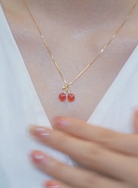 纯银项链红色吊坠樱桃女925纯银夏轻奢小众锁骨链精致送生日礼物