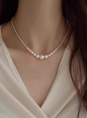 新款珠珍珠项链女轻奢气质小众高级感锁骨链2025新款爆款银针