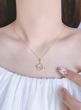 店长推荐星月神话S925银新款百搭时尚美丽星河玉髓白玉项链