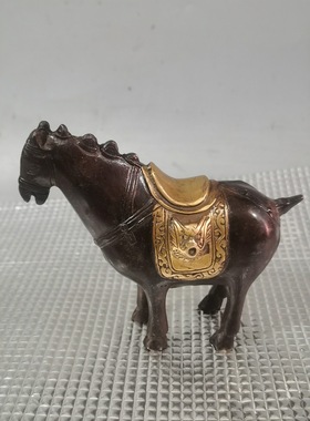古玩收藏铜器鎏金小唐马摆件做旧铜生肖马家居装饰送礼摆设