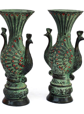 孔雀开屏开业花瓶家居办公装饰合金仿青铜器摆件金属工艺品包邮