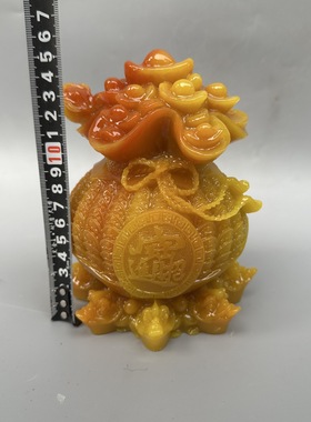 树脂开业新款上市中式八卦钱袋福袋聚宝盆摆件书房家居办公室装饰