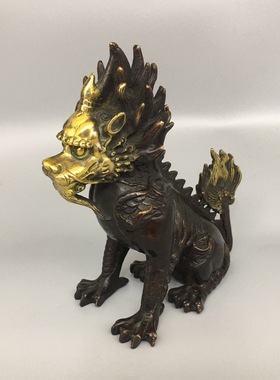 仿古铜麒麟瑞兽摆件瑞兽麒麟家居装饰客厅工艺品摆件