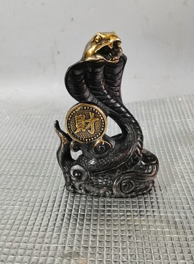 仿古铜福字蛇摆件十二生肖蛇古玩收藏吉祥如意家居古董工艺品