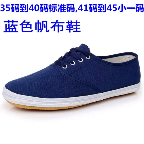 鲁航武术太极小白布鞋男女工作春秋款蓝白色休闲鞋运动软底透气 - 图0