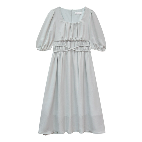 Шифоновое летнее ретро платье, длинная юбка, по фигуре, сезон 2021, квадратный вырез, рукава фонарики, с рукавом