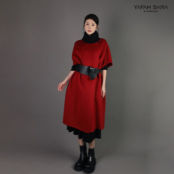 YAFAH BARA/Yafibella Suli alpaca silhouette cape fashionable vest ເສື້ອຄຸມແຂນບໍ່ມີແຂນສີແດງ