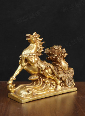 黄铜马拉元宝马拉白菜吉祥摆件