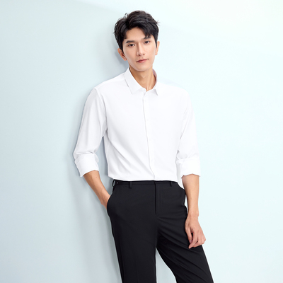 HLA/海澜之家轻商务衫及正装通勤长袖衬衫春夏季大码黑白上衣男款