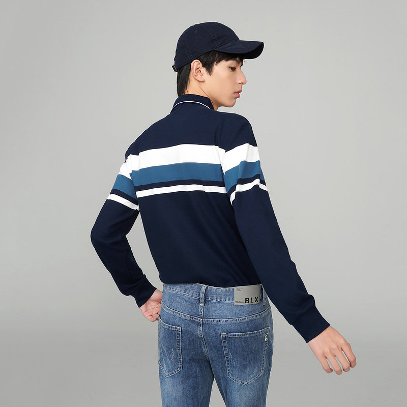 hla /海澜之家撞色条纹长袖polo衫 海澜之家Polo衫