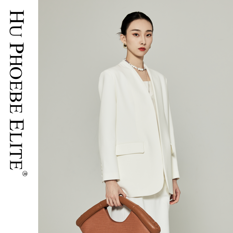 HU PHOEBE ELITE明星同款新中式老钱风西装高级静奢无领白色西装 - 图1