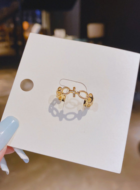 【真金电镀】镂空几何戒指女士ins潮冷淡风简约食指指环女开口