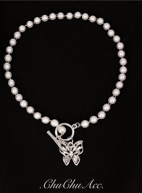 超仙镶钻珍珠简约蝴蝶锁骨链女ins嘻哈小众轻奢2021年新品潮项链