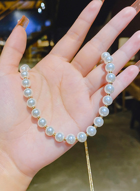 日韩流苏珍珠项链新品女轻奢小众锁骨链精致时尚抽拉式毛衣链