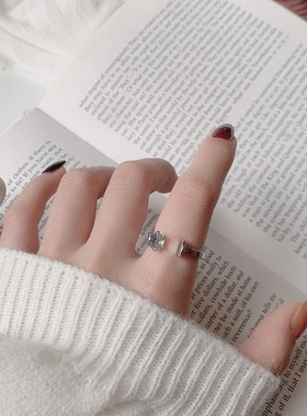 韩国风金典款戒指开口食指戒极简造型搭配一颗钻石气质炸街食戒指
