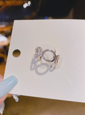 铜镶锆石真金电镀ins简约设计食指戒指女韩国潮人开口可调节指环