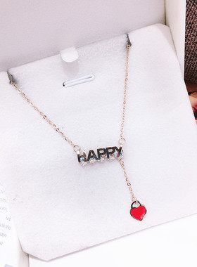 钛钢小红心18K金锆石礼物锁骨链