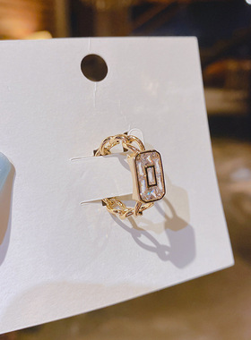 真金电镀铜镶锆石网红韩国ins小众设计方形戒指复古指环食指指环