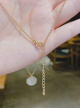 【真金电镀】铜微镶精致猫眼石项链小众设计感锁骨链2021新品饰品