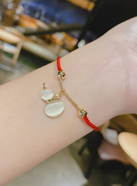 韩版东大门时尚流行葫芦红绳猫眼石手链女手工轻奢新年高级感手饰