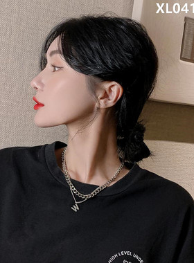 字母叠戴嘻哈风百搭钛钢短款项链