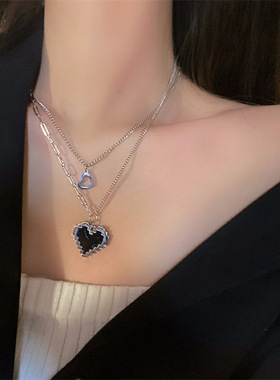 通体钛钢反光珍珠库洛米小猫项链女小众ins嘻哈拼接锁骨链设计感