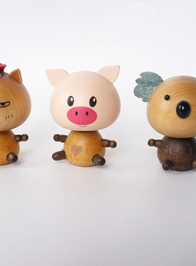 FIVO车载摇头公仔汽车香薰摆件卡通动物弹簧玩具木质工艺品玩偶