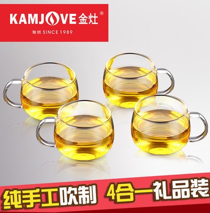 金灶耐热玻璃品茗杯花茶杯水杯带手柄工夫茶具礼品装 K-106 K-105-图1