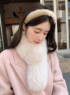 真狐狸毛围脖女韩版加厚保暖毛绒围巾百搭高级感披肩围巾皮毛一体