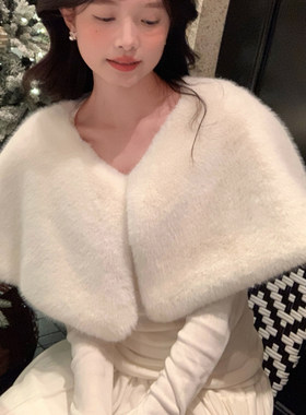 超贵气披肩女冬季白仿狐狸毛外套加厚保暖结婚皮草礼服外搭新中式