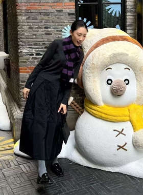 秋冬新款经典条纹针织造型围巾女长条形紫色黑色休闲百搭保暖围脖