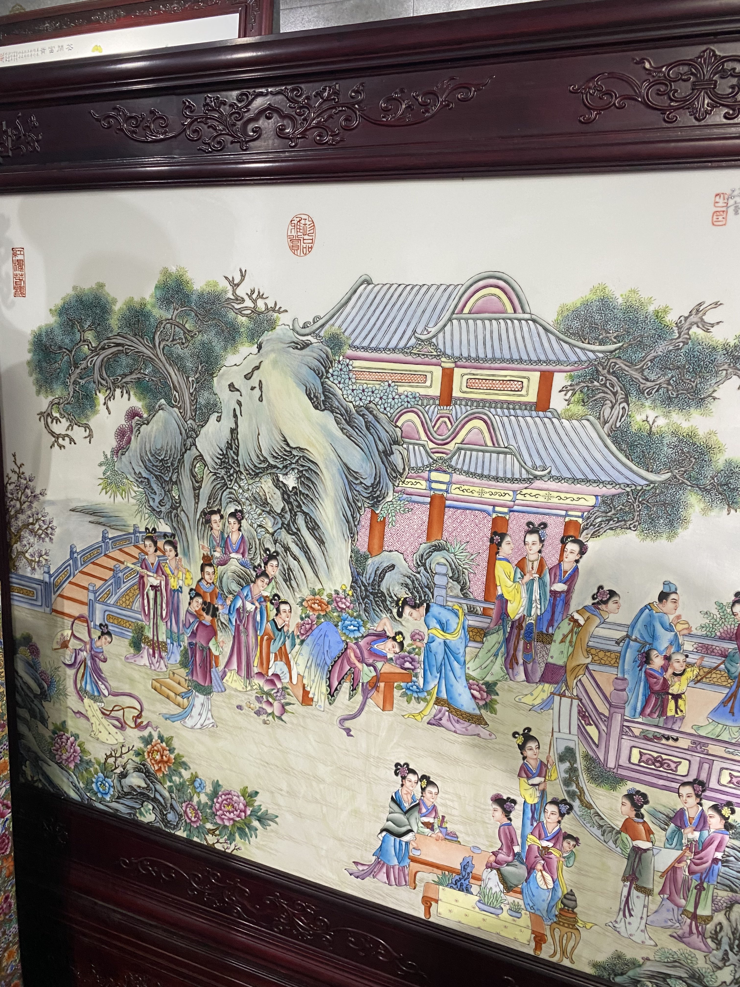 景德镇陶瓷板画陶瓷画画墙画壁画挂屏春满大观园风景画餐厅装饰画-图2