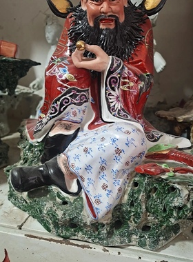 中式家居客厅陶瓷钟馗摆件招财镇宅钟馗赐福神像装饰工艺人物雕像