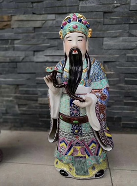 手工福禄寿三星陶瓷佛像摆件粉彩绘雕塑工艺中式招财人物家居饰品