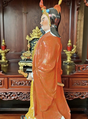 岳飞将军满江红景德镇手工瓷器家用供奉粉彩雕塑陶瓷摆件高度40cm