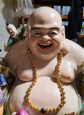 大号手绘粉彩陶瓷五子弥勒佛摆件多子佛布袋罗汉像家居客厅摆设73