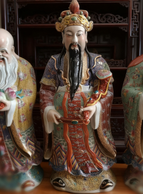 景德镇陶瓷福禄寿三星像摆件大号雕塑家用装饰财神爷开业礼品86cm