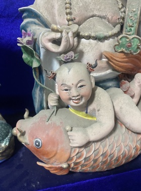 精品年年有余弥勒菩萨弥勒佛景德镇手工陶瓷粉彩雕塑摆件高度50cm