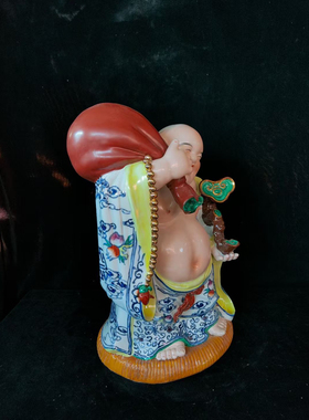 彩绘陶瓷如意弥勒佛像大肚笑佛摆件布袋和尚招财店铺开业礼品50CM