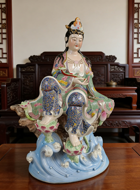 景德镇陶瓷雕塑南海观音家用客厅会所酒店观世音菩萨佛像摆件60cm