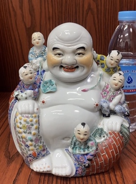 景德镇仿古雕塑瓷器五子登科弥罗佛名人作朱茂时造款佛像家居22cm