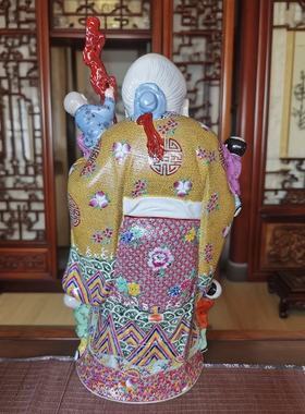 中式人物雕塑工艺品装饰摆件五子祝寿礼品寿星公神像老寿星瓷像70