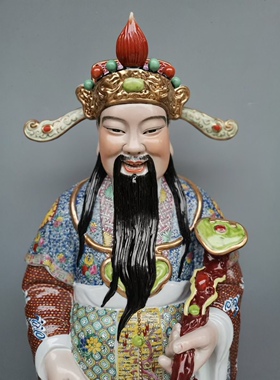 大号陶瓷器客厅财神爷摆件送老人礼物精品粉彩福禄寿三星佛像高80